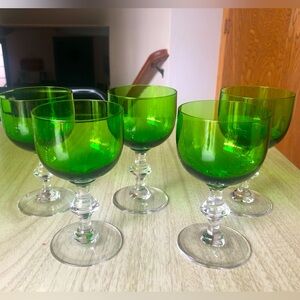 Vintage green mid century Tiffin Killarney green crystal wine glasses set of 5